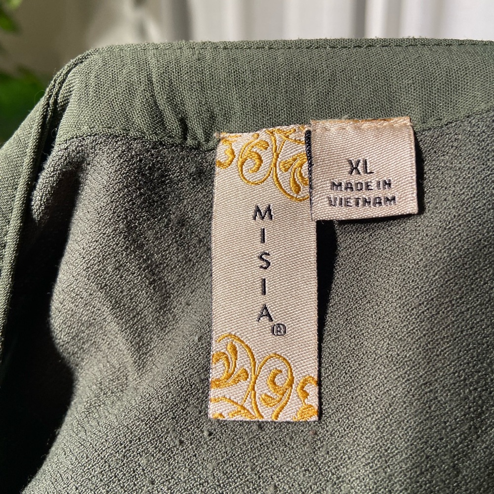 Misia Forest Green Popover Blouse Short Sleeve Pocket Casual Womens Size XL - Picture 3 of 5